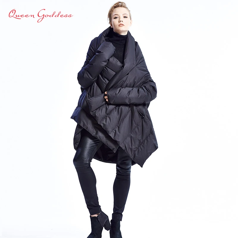 2020 New Fashion Women's Down Jacket Cloaks European Designer Asymmetric Length Winter Coat Female Parkas plus size outwear