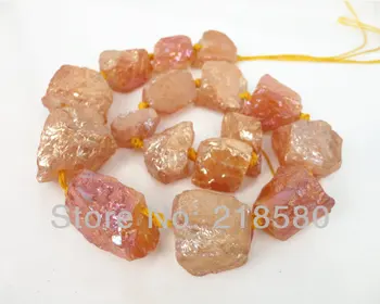 

H-TB26 Peach Mystic Titanium Quartz Crystal Rough Nugget bead,Orange Rock crystal pendant Beads 18-28x21-33mm