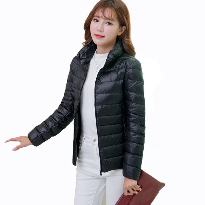 

Female Warm Jackets Plus Size 5XL 6XL 2018 Spring Autumn Fashion Womens Duck Down Coat Long Sleeve Stand Neck Ladies Slim Jacket