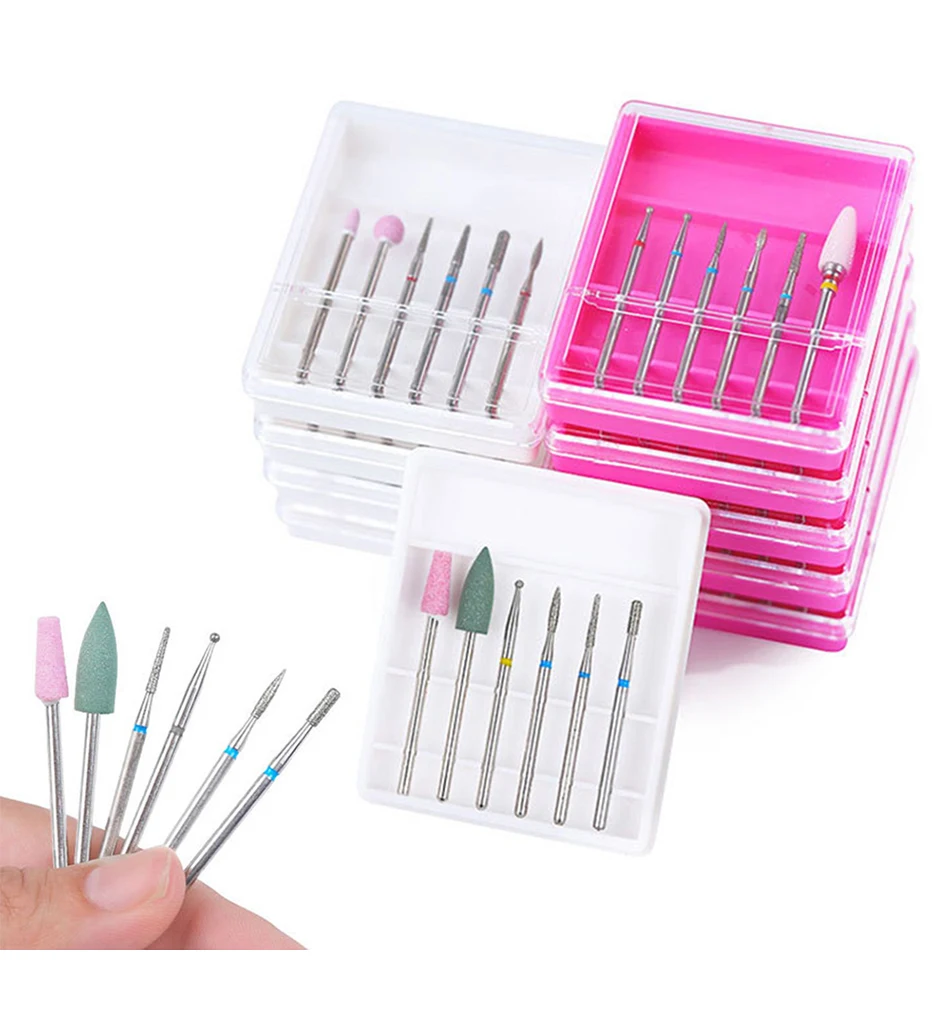 6pcs Ceramic Diamond Nail Drill Mix Bits Set Milling Cutter for Manicure Machine Cuticle Gel Remover Pedicure Cutters Nail Art