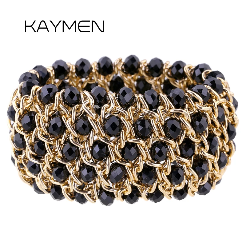 

KAYMEN Not Fade Chains and Crystals Beaded Bracelet for Women & Statement Bohemian Elastic Strand Charm Bracelet & Bangle