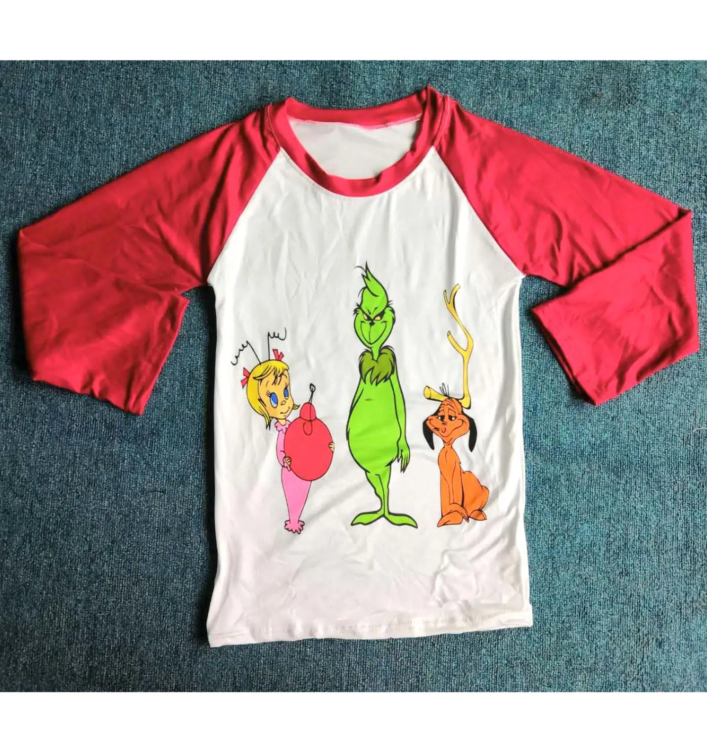 

Long sleeves Christmas Red Boy Shirt Xmas Pattern Adorable Raglan Shirts