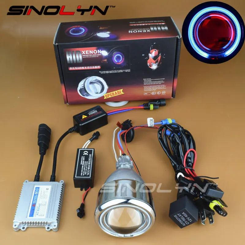 

Sinolyn Bi-xenon Motorcycle Headlight HID Projector 2.5'' Angel Devil Eyes Lenses Halo Demon Lights DIY Accessories Tuning Style