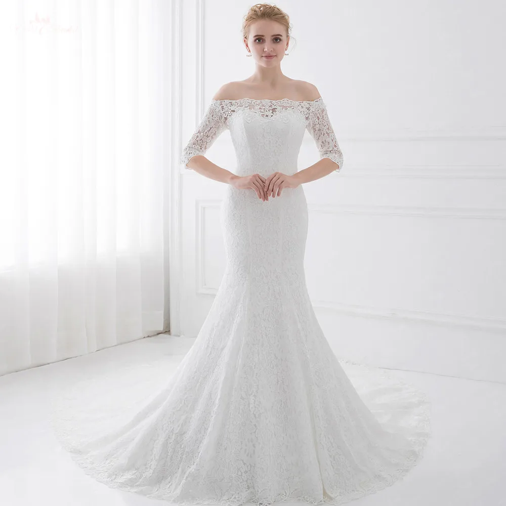 Lz191 Half Sleeve Off White Dress Off Shoulder Mermaid Wedding Dress  Vintage Lace Wedding Dress - Wedding Dresses - AliExpress