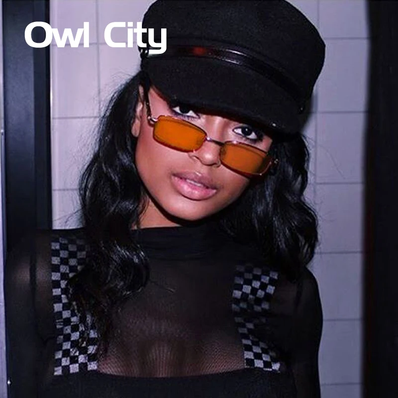 Vintage Sunglasses Women Men Rectangle Glasses Brand Designer Small Retro Shades Yellow Pink Sunnies sunglasses-women