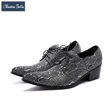 Christia Bella Designer Snake Pattern Men Oxford Shoes Genuine Leather Business Formal Men Dress Shoes Pointed Toe Brogue Shoes