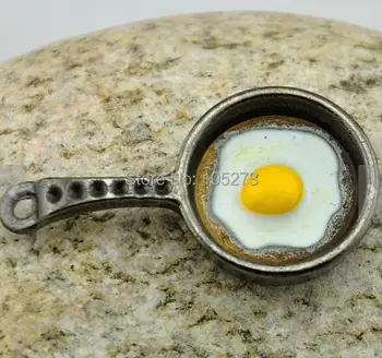 

Wholesale DIY Accessory Jewelry Making - 8PCS Gun Black 3D Painted Frying Pan Pots With Poached Eggs Charms Pendants 17x32mm