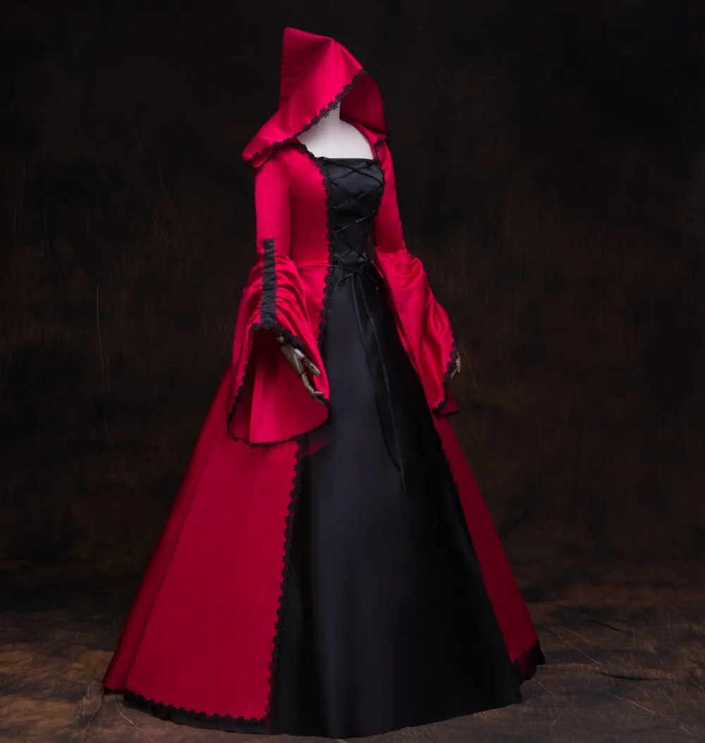 hooded gown long medieval dress Renaissance lace Gown princess costume ...