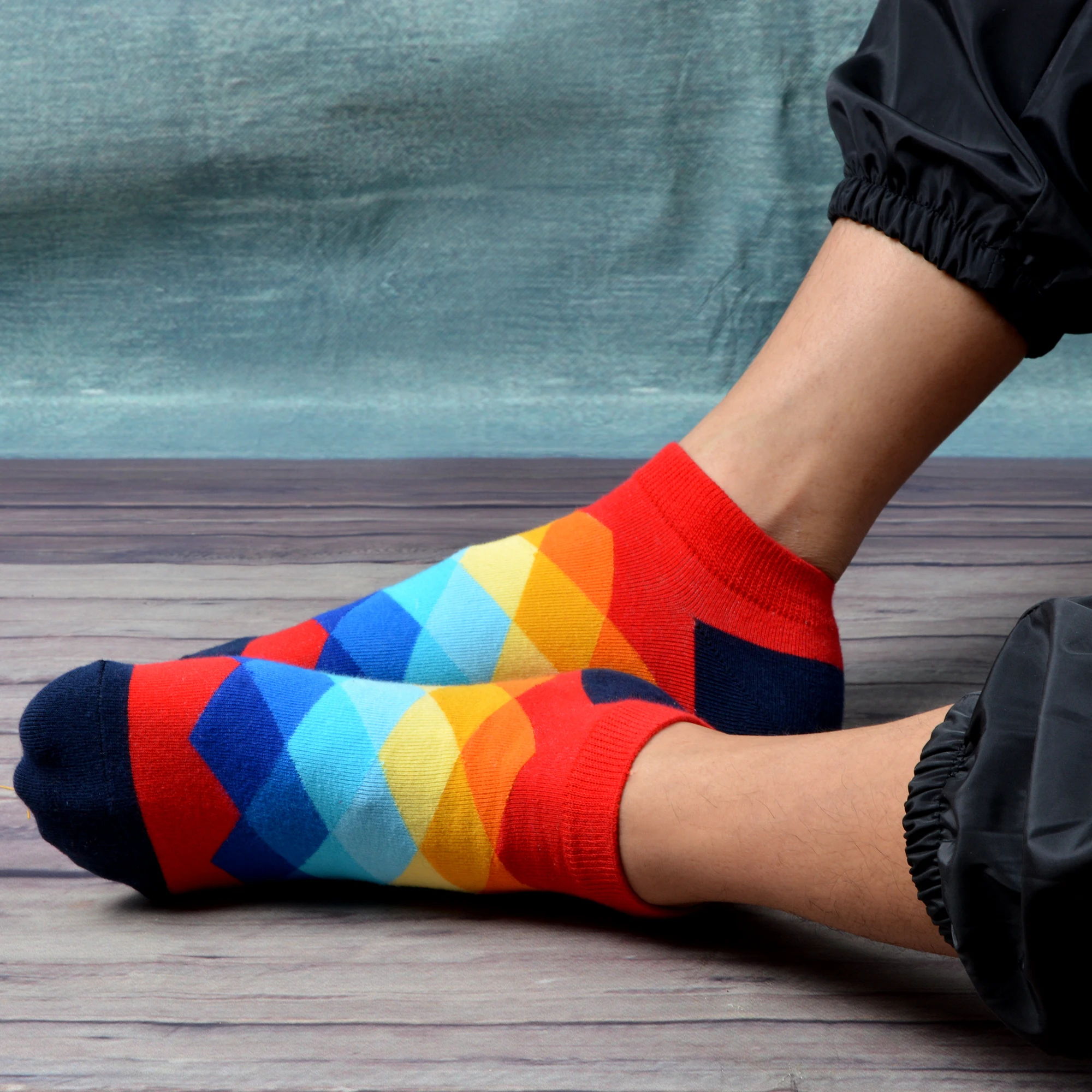 Mens athletic low cut Ankle sock Green Red Lattice British Plaid Non-Slip Breathable Short Sock