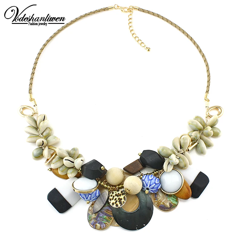 

Vodeshanliwen Luxury ZA Shell Collar Necklaces & Pendants Fashion Women Jewelry Unique Acrylic Statement Necklace Accessories