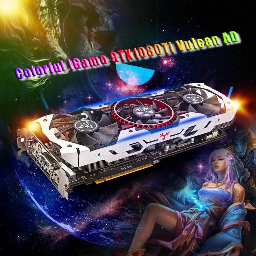 

Colorful iGame GTX1080Ti Vulcan AD 11GB Video Graphics Card 1594/1708MHz forNIER E21 Drop Shipping 3.5