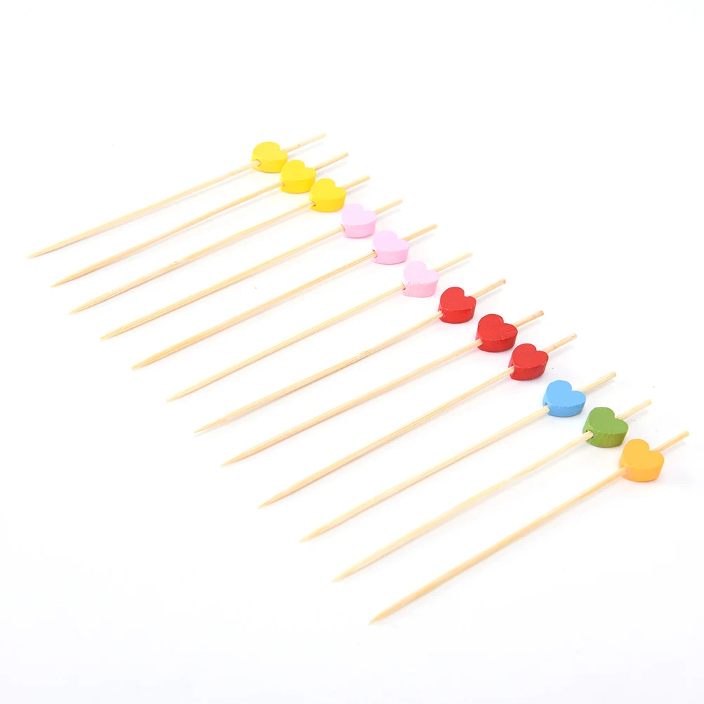 

100pcs/lot Party Heart Craft Fruit Toothpick Interesting Dessert / Cocktail Sign Birthday Decorative Supplies Bamboo 12cm