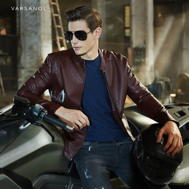 Varsanol брендовая одежда куртка-бомбер куртка из искусственной кожи Для мужчин ветровка на молнии с карманом Пальто и пуховики одноцветное воротник-стойка одежда новые - Цвет: red 605