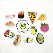 New Poached Egg Sushi Hot Dog Pizza Fruit Avocado Embroidery Honey Peach Patches for Clothing Iron Kids Clothes Appliques Badge snow honey peach h501b 2234