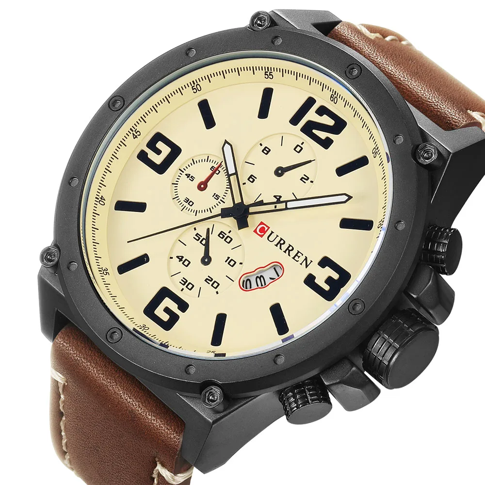 CURREN Mens Watches Top Brand Luxury 30M Waterproof Date Clock Male Leather Strap Casual Quartz Watch Men Sports Wrist Watches