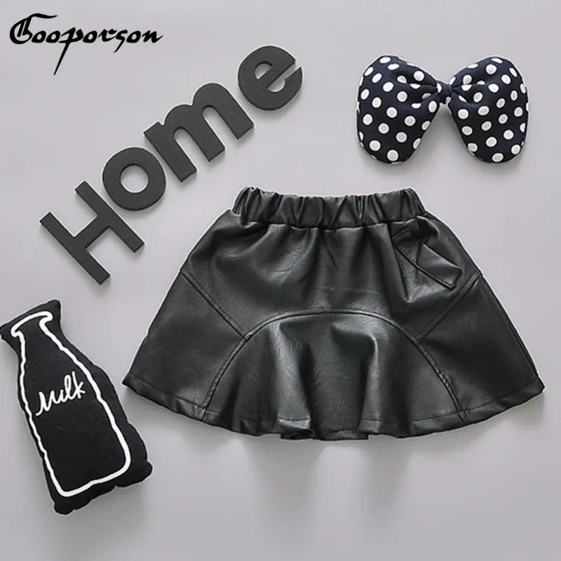 New Brand Girls Faux Leather Black Skirt Baby Kids Basic Autumn Spring