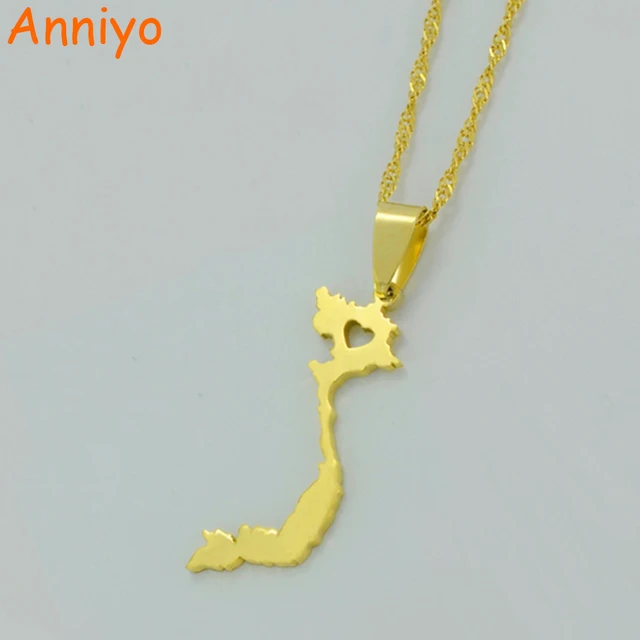 Anniyo Vietnam Pendant Necklace for Women/Men Gold Color Jewelry Map of