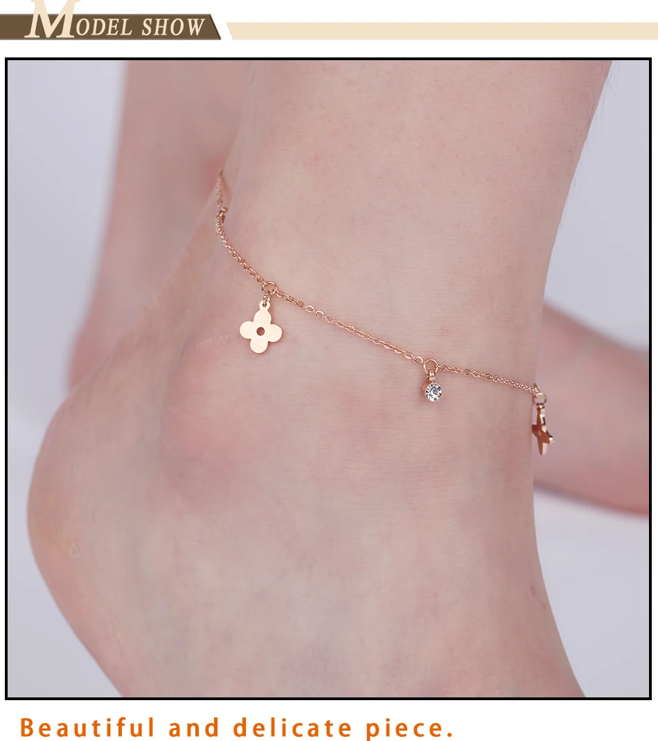 ZINDOV ножной браслет для женщин золотой цветок хрустальные амулеты летние пляжные браслеты из нержавеющей стали розовое золото украшения для ног