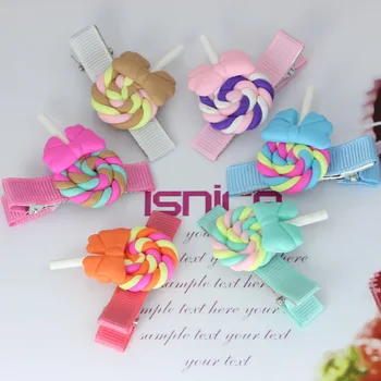 

isnice 10pcs Lollipop With Bow Hair Clips Rainbow Color Hairpins for School Girls New Year 2018 Hair ornaments of headwear