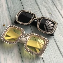 Большие мужские солнцезащитные очки квадратной формы с бриллиантами, солнцезащитные очки UV400, большие желтые очки с линзами для зрения, очки oculos de sol