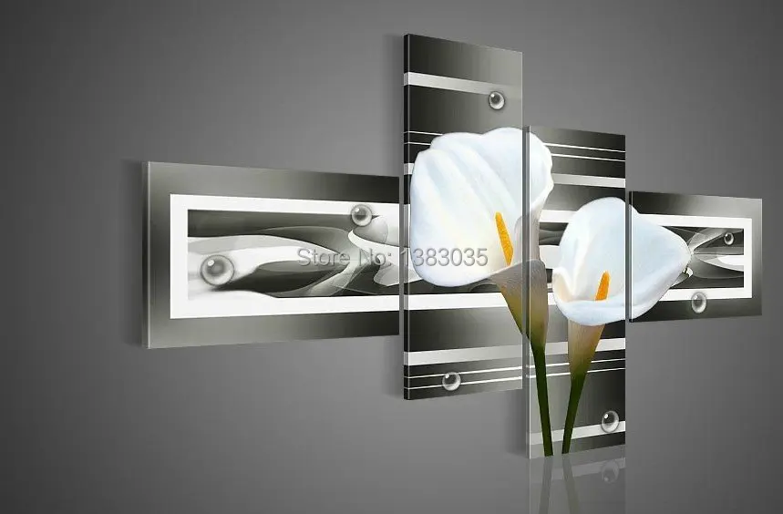 Hand Painted Modern White Calla Lily Picture Oil Painting Wall