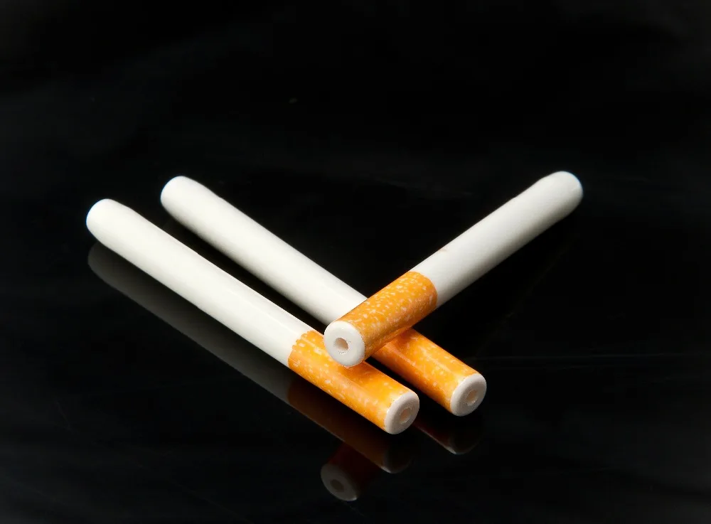 

5 Pcs/lot Ceramic Cigarette Shape Smoking Pipe Portable Cleaner Pouch Herb Snuff Snorter Hookah Accessory Tool Tobacco Pipe