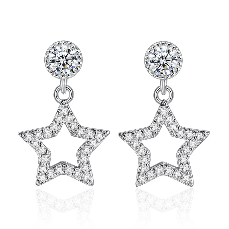 

100% 925 sterling silver fashion shiny crystal ladies`stud earrings jewelry women female promotion Anti allergy no fade