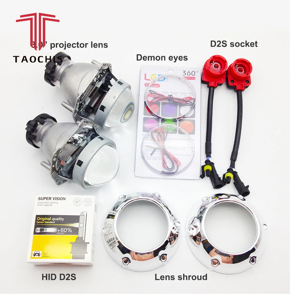 TAOCHIS-HID-Xenon-Hella-Projector-Lens-D2S-D1S-D3S-D4S-Shroud-Devil-Eyes-Modify-Head-Light