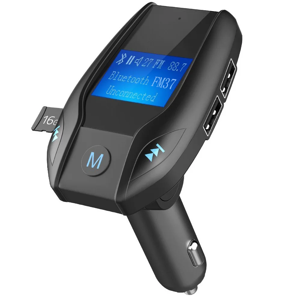 

Car FM Transmitter Aux Output 1.4 Inch Large LCD Bluetooth Handsfree Car Kit MP3 Player Dual USB Charger Support TF Card U-disk