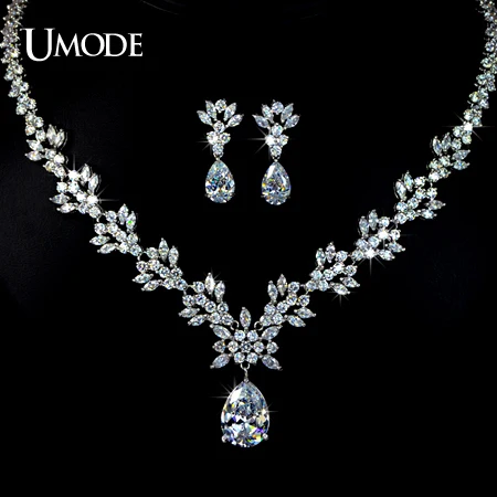 font b UMODE b font Brand Bijoux Rhodium plated AAA Cubic Zirconia Flower Necklaces font