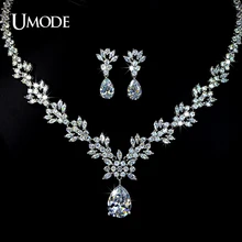 UMODE Brand Bijoux Rhodium plated AAA+ Cubic Zirconia Flower Necklaces Earrings Set For Women Bridal Jewelry Sets AUS0009