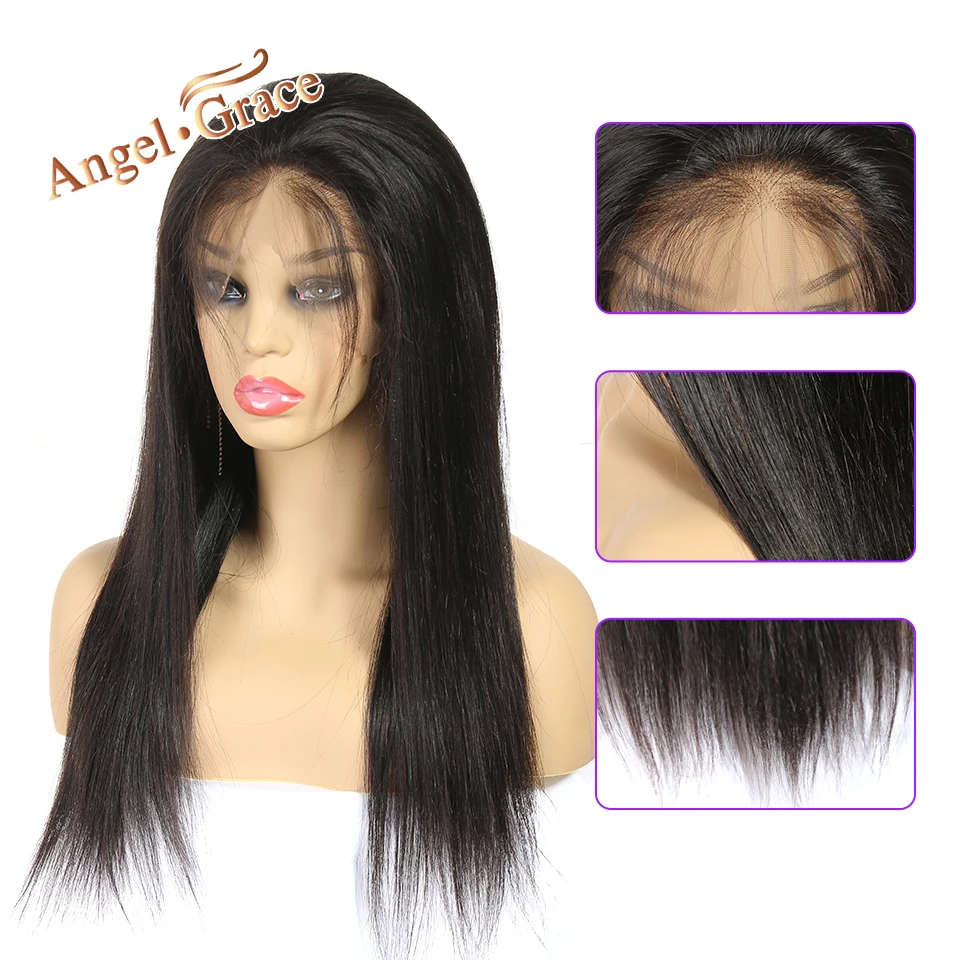 Перуанские прямые парики из человеческих волос Angel Grace, кружевные передние парики из натуральных волос, парики из натуральных волос Remy, "-26"