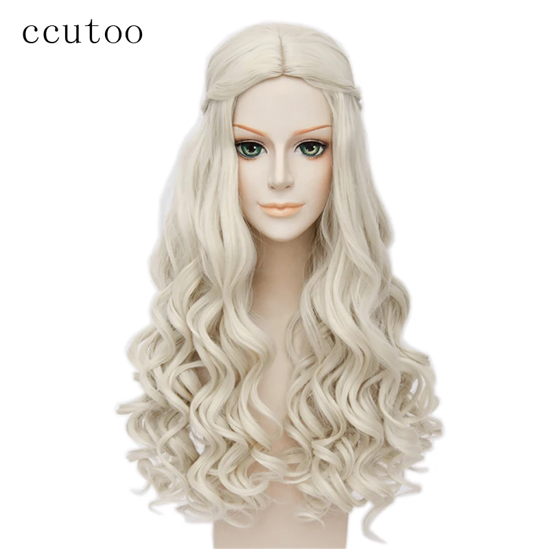 Tanie Ccutoo alicja w krainie czarów biała królowa peruka do cosplay blond falista długa plecionka stylizowane włosy syntetyczne włókno termoodporne