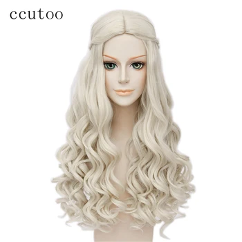 ccutoo Alice in Wonderland White Queen Cosplay Wig Blonde Wavy Long Braid Styled Synthetic Hair Heat Resistance Fiber