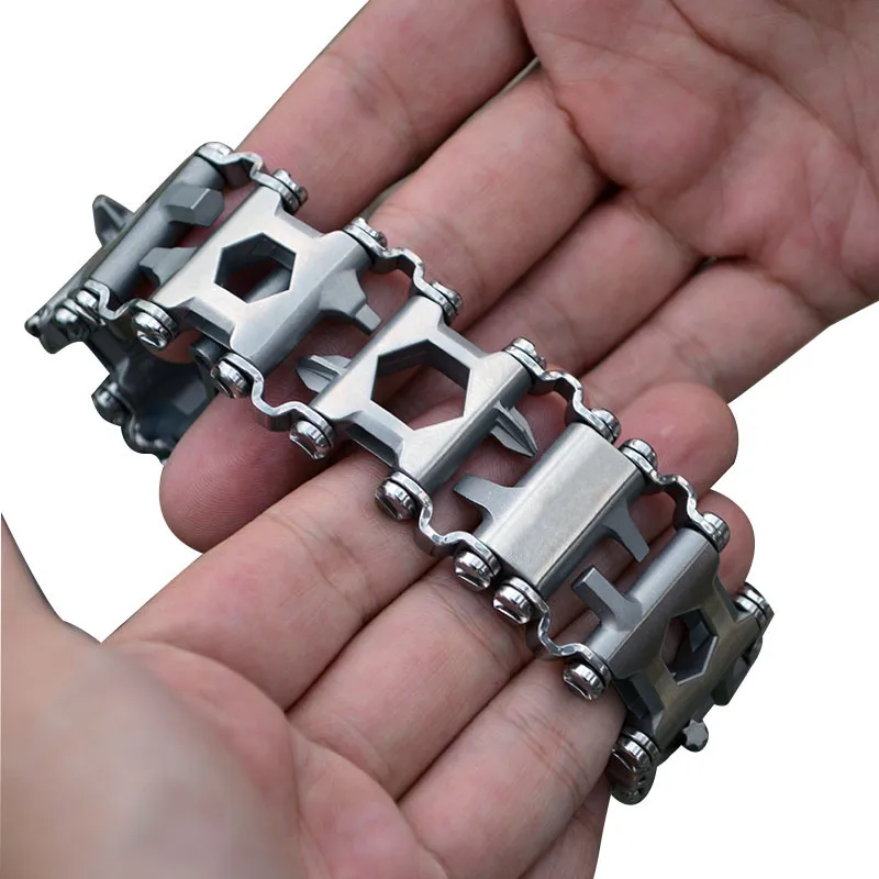 

Outdoor Multifunction Bracelet Wristband,Smaller Travel Friendly Wearable Multitool, Black and Silvery