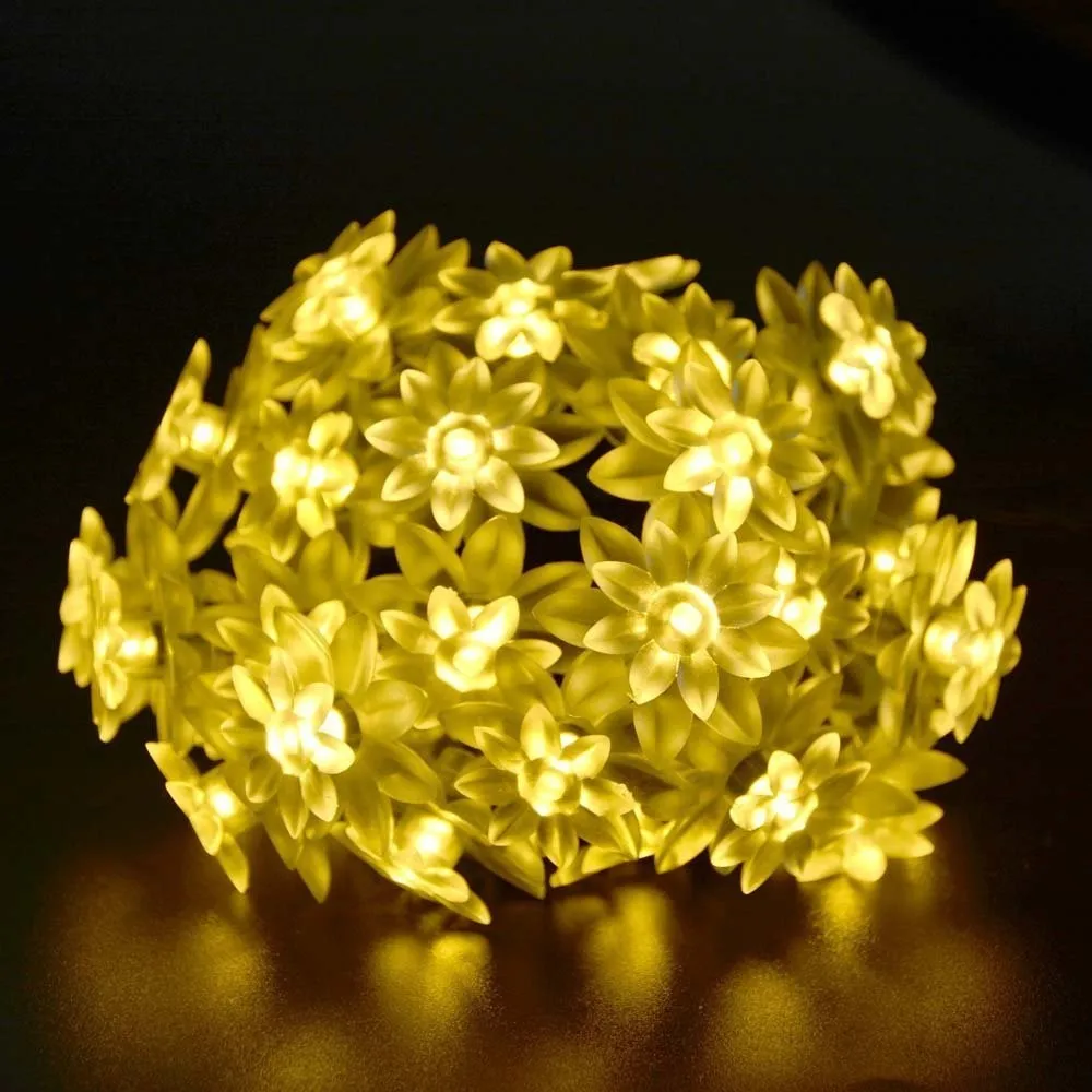 solar powered waterproof led string light 5m 50leds lotus light on lotus