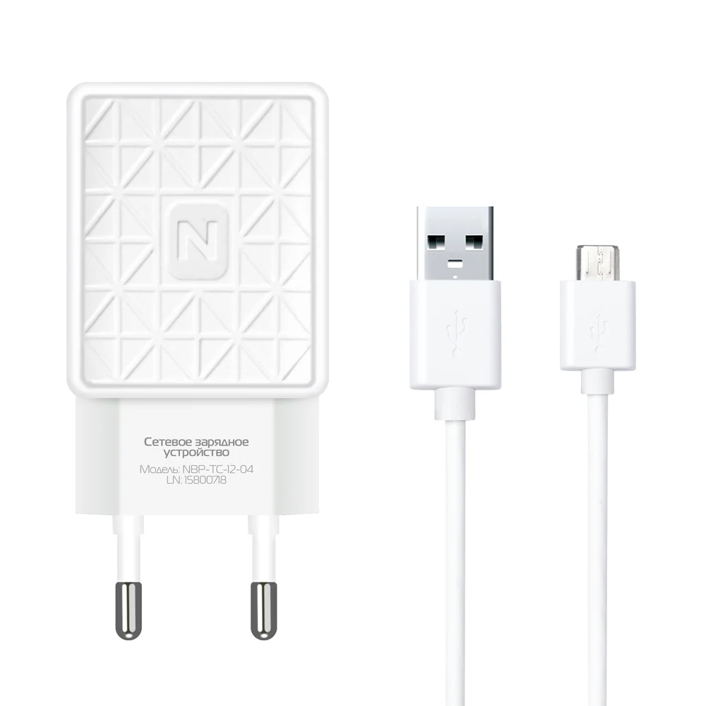 Сетевое зарядное устройство Nobby Practic NBP-TC-12-04, USB, прочное, надежное зу,белый