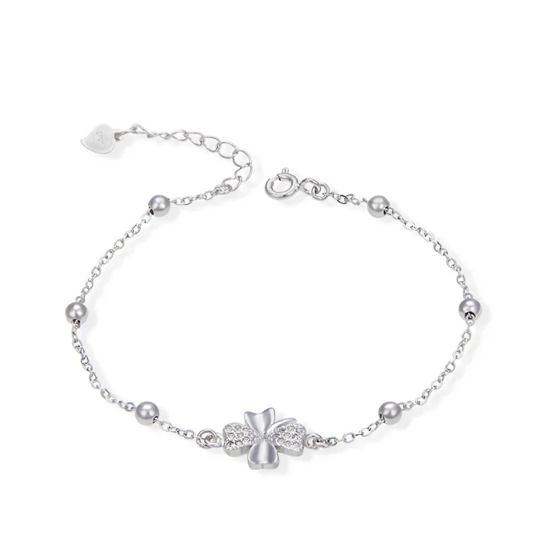 

YJ00769 New Fashion Bead Scrub Four Leaf Grass Bracelet Lady Personality Couple Jewelry S925 Sterling Silver Bracelet