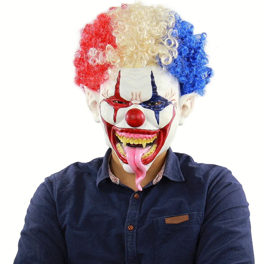 

Latex Mask Deluxe Clown Scary Clown Mask with Colorful Explosion Hair Clown Mask Halloween Costume Snake Tongue Evil Clown Mask