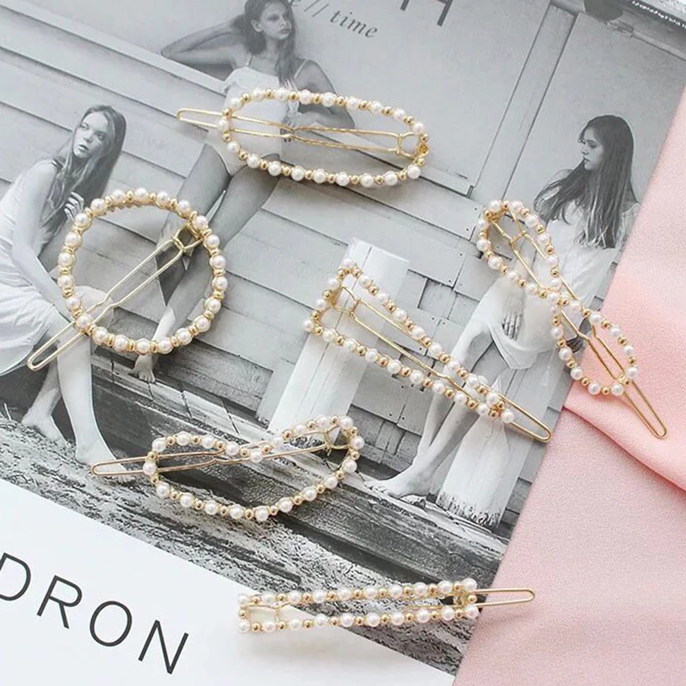 1pc Simple Pearl Hair Clip Elegant Geometric Hairpin Ladies Bangs Clip Accessories Fashion Women Girls Metal Hair Clip 1pc Simple Pearl Hair Clip Elegant Geometric Hairpin Ladies Bangs Clip Accessories Fashion Women Girls Metal Hair Clip