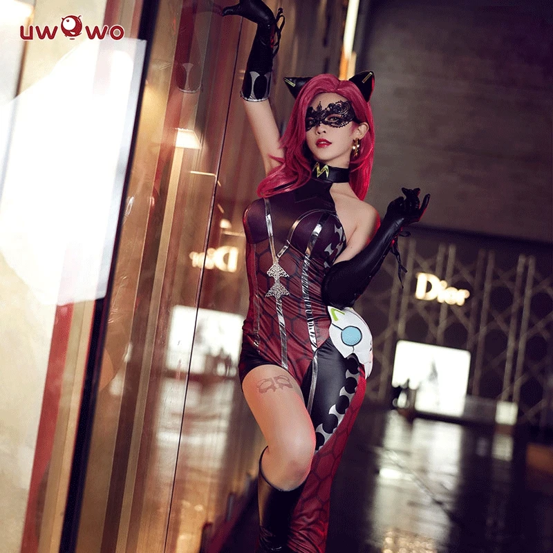 

UWOWO Game King Glory Women Cosplay Costume Black Cat Jing ke Black Cat Costume Cosplay Halloween Party Dress Costume Full Set