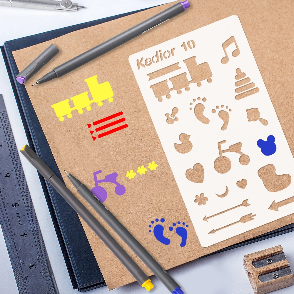 Bullet Journal принадлежности 10 Цветной фломастеров и 12 Пластик планировщик Трафареты