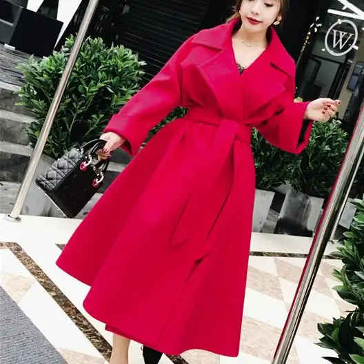 

Fashion Ladies elegant wool blends coat winter high waist skirt slim temperament women woolen overcoat