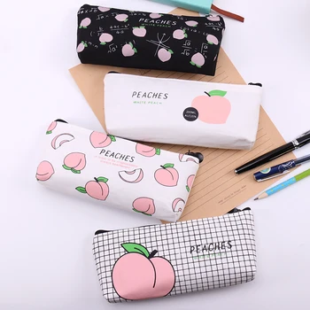 

1PC New Kawaii Canvas Pencil Bag Fruit Peach Pencil Case for Girl Stationery Canvas Pencil Bag Estojo Escolar School Supplies