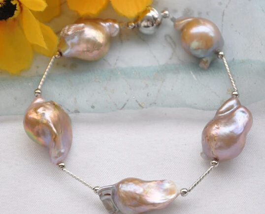 

shitou 00786 17mm lavender BAROQUE KESHI REBORN PEARL gild 5star bracelet