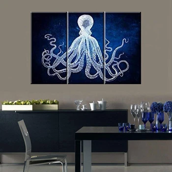

Pure Color Octopus Canvas Wall Art Print Animals Painting for Office Room Wall Art Retro Cuttlefish Squid Marine Life Home Decor