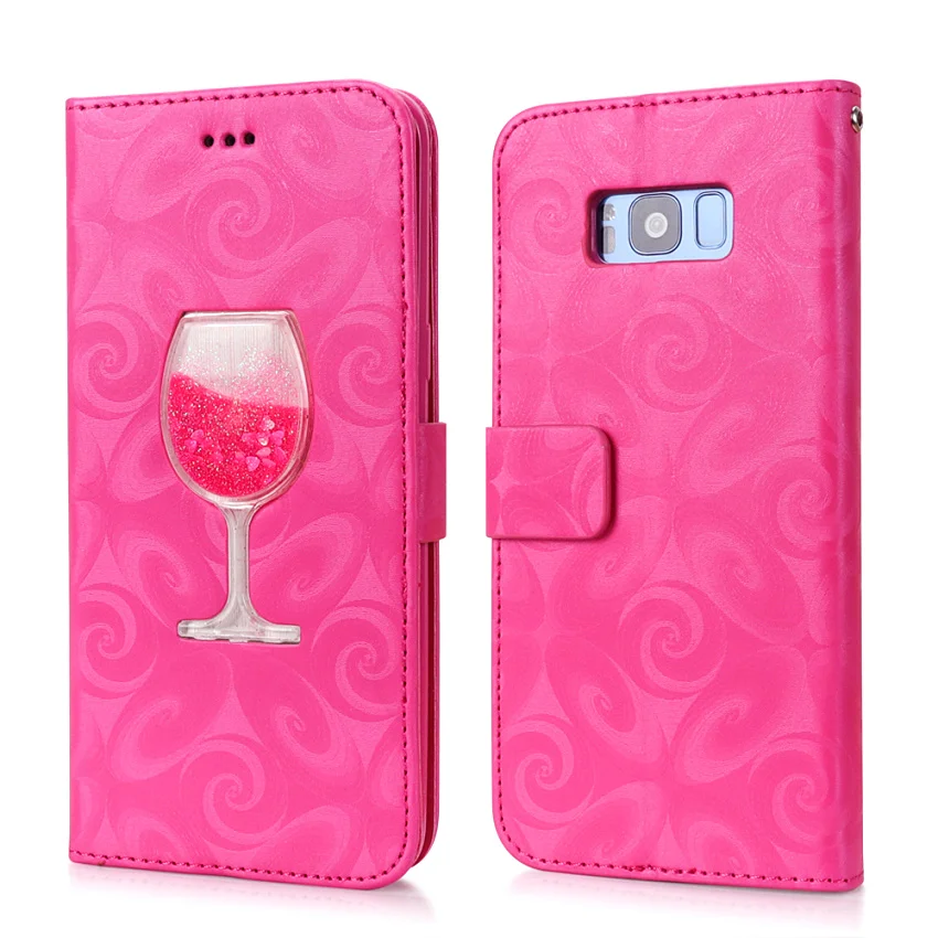 Hourglass Love Heart Quicksand Leather Wallet Case For Samsung Galaxy S8 S9 Plus S5 Mini S7 Edge Magnetic Flip 2 Card Slots Bag (5)