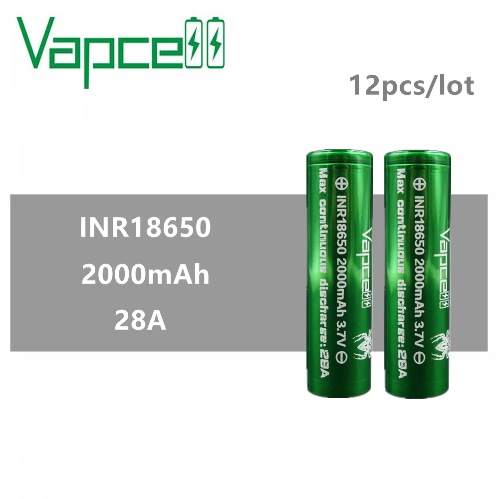 12 шт. Vapcell 18650 батарея аккумуляторная батарея 2000 мАч 28A 3,7 в высокой мощности электронный дым E-CIG сигареты литиевые батареи