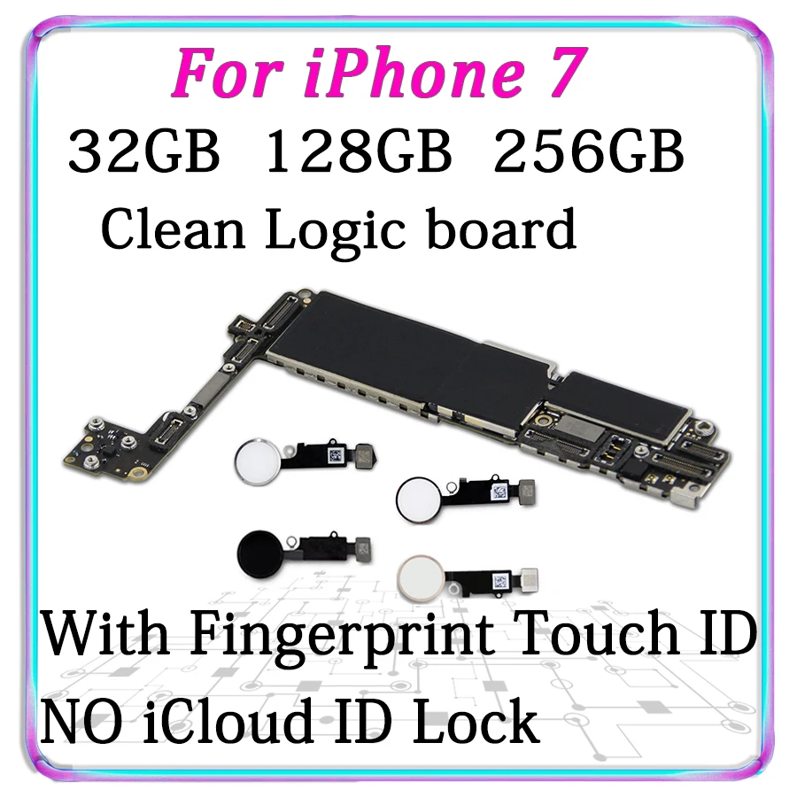 

Original Unlocked panel For iPhone 7 Motherboard With / Whthout Fingerprint Mainboard For Free iCloud Logic Board home button MB