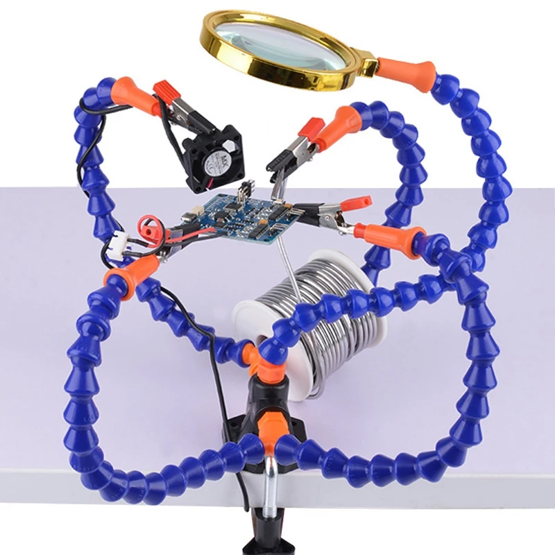 Kaufen Schraubstock Tabelle Clamp Löten Station Mit 5Pc Flexible Arme Löten Eisen Halter Pcb Schweißen Reparatur Dritte Hand Werkzeug